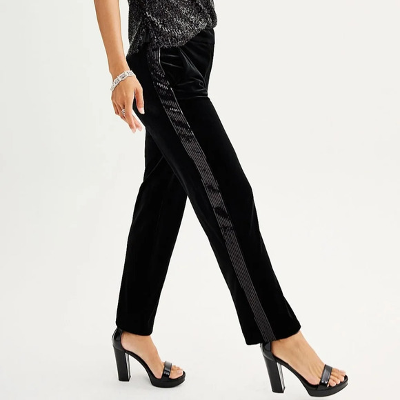 Draper james women's velvet fly front pants with side sequin size 10 bla… - Picture 1 of 13